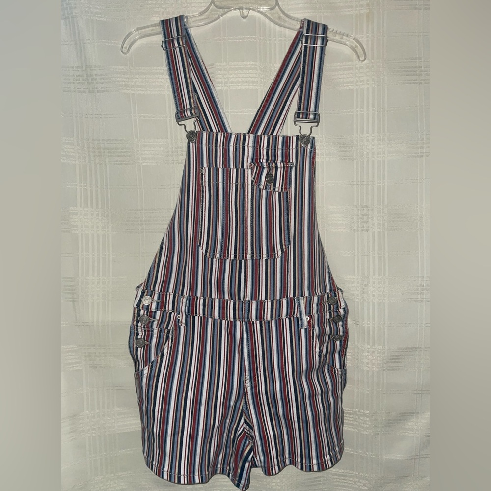 Striped Short Overalls